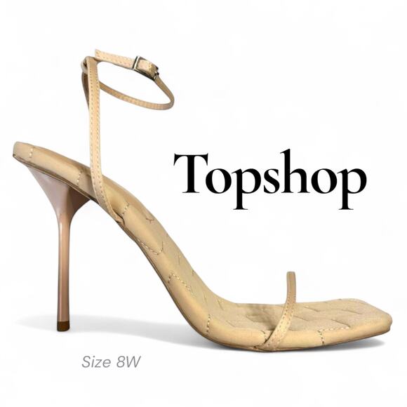 NEW Topshop Ankle Strap Square Toe Stiletto Heels Size 8W Wedding Guest Party - Picture 1 of 12